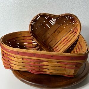 2 1999 Longaberger Sweetheart Little Love Heart Basket 90’s Vintage Home Decor